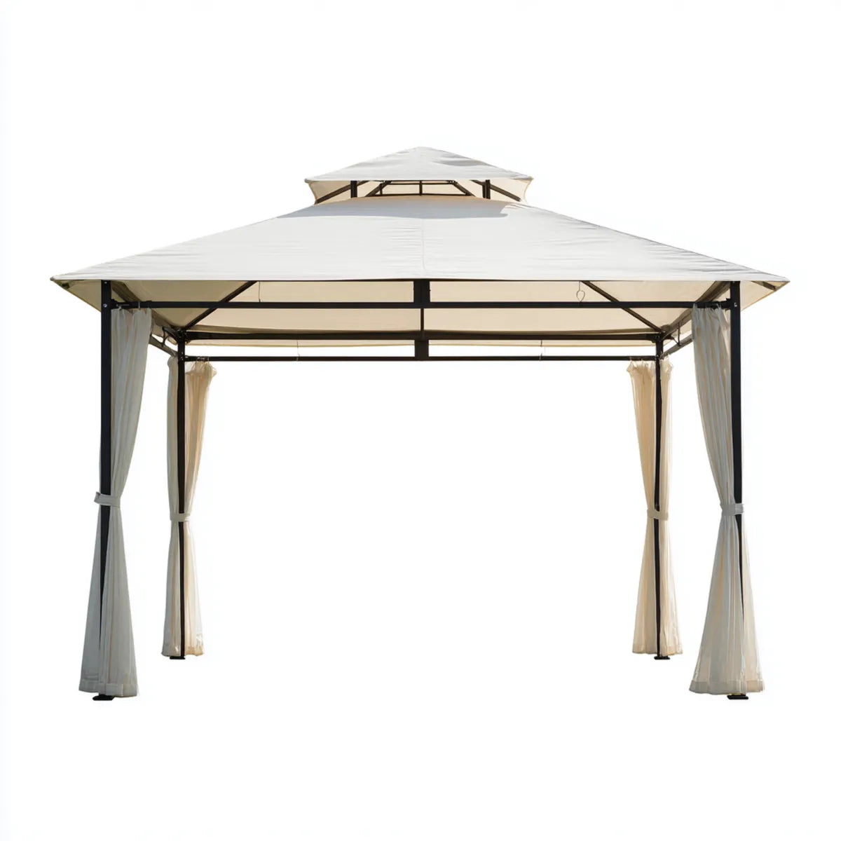 Altana lub pergola, Pawilon ogrodowy z częściami bocznymi śmietana 300 x 300 x 270 cm stal poliestrowa kwadrat