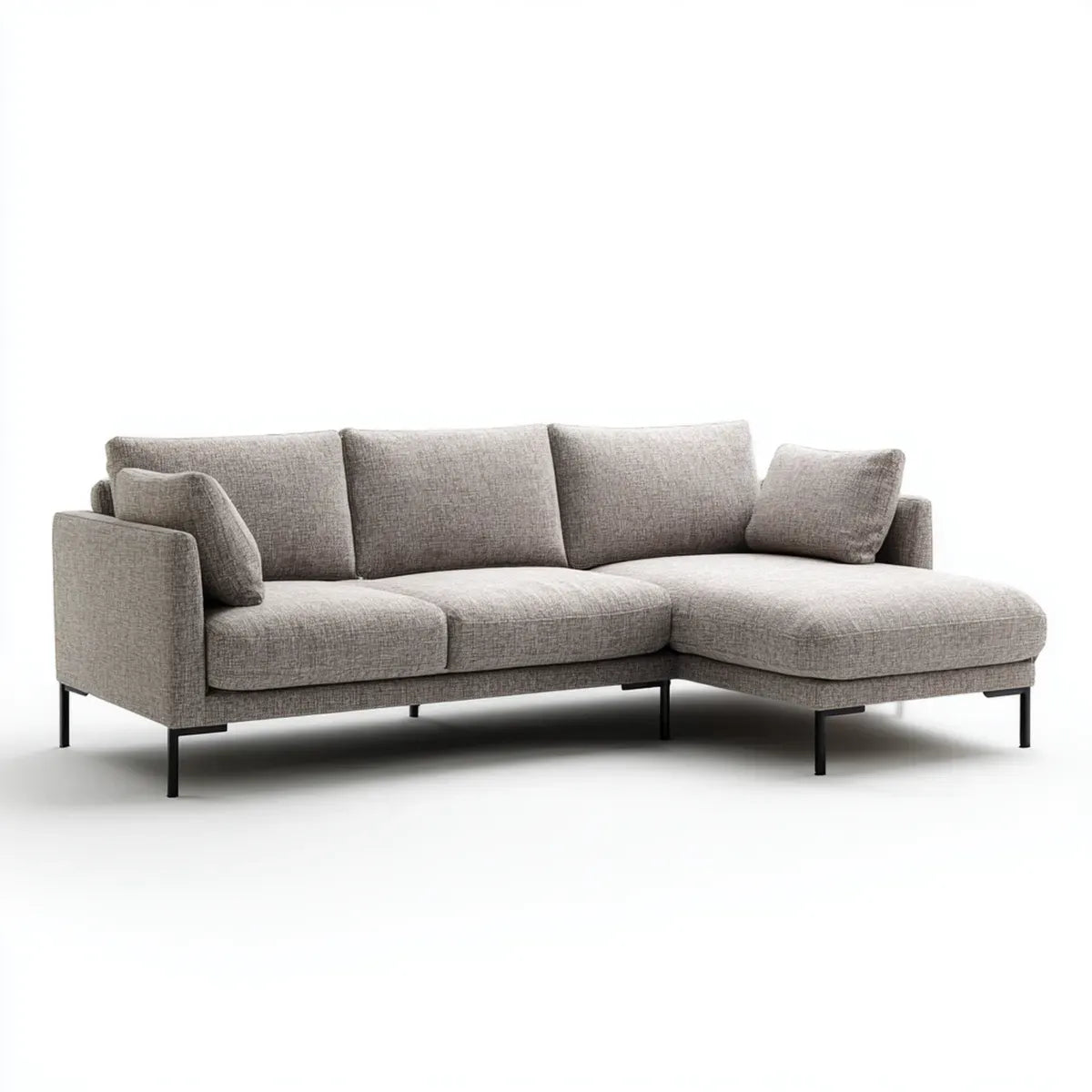 Sofa, Kanapa narożna z krzesełkiem z prawej szarej, 250 x 160 x 85 cm w poliestrze i stali
