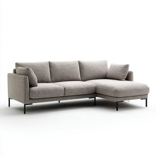Sofa, Kanapa narożna z krzesełkiem z prawej szarej, 250 x 160 x 85 cm w poliestrze i stali