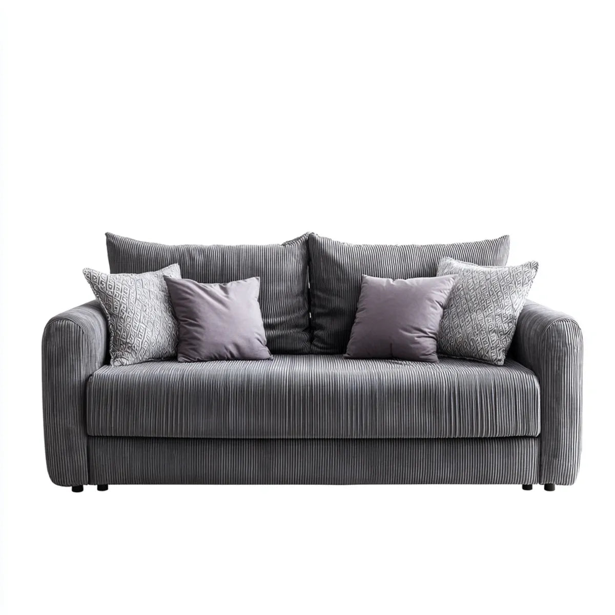 Sofa, Szara sofa poliestrowa z prostokątnymi poduszkami 180 x 90 x 88 cm