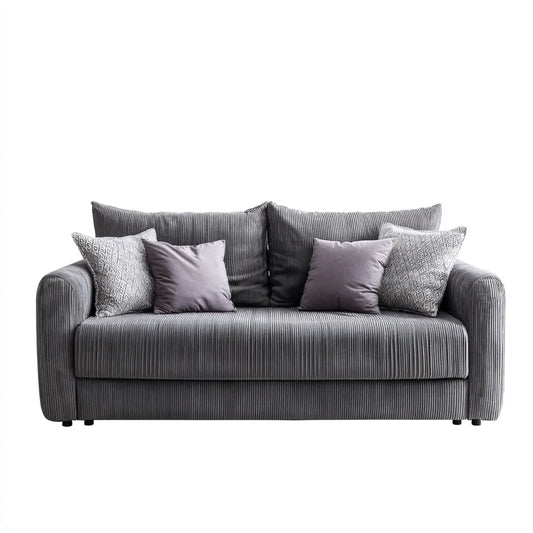 Sofa, Szara sofa poliestrowa z prostokątnymi poduszkami 180 x 90 x 88 cm