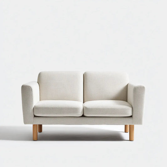 Sofa 2 beżowe poliestrowe fotele z nogami w litym drewnie prostokątna kształt 140 x 78 x 82 cm