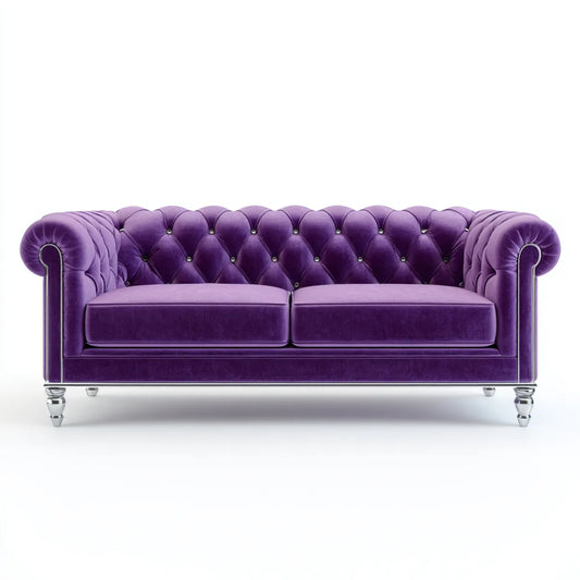 Sofa, Chesterfield sofa 2 miejsca fioletowy w prostokątna poliester aksamit 190 x 90 x 78 cm
