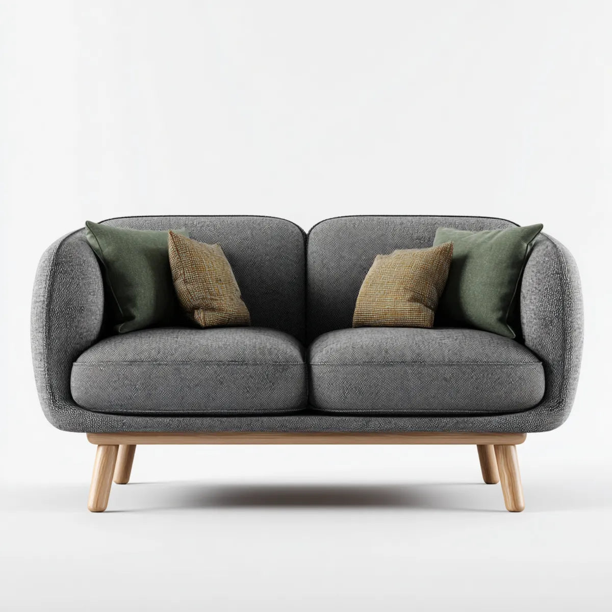 Sofa, Szara sofa poliestrowa z litymi nogami z drewna 160 x 85 x 82 cm