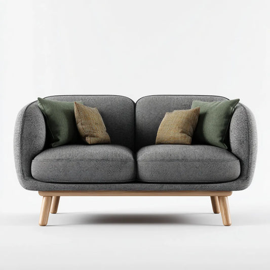 Sofa, Szara sofa poliestrowa z litymi nogami z drewna 160 x 85 x 82 cm