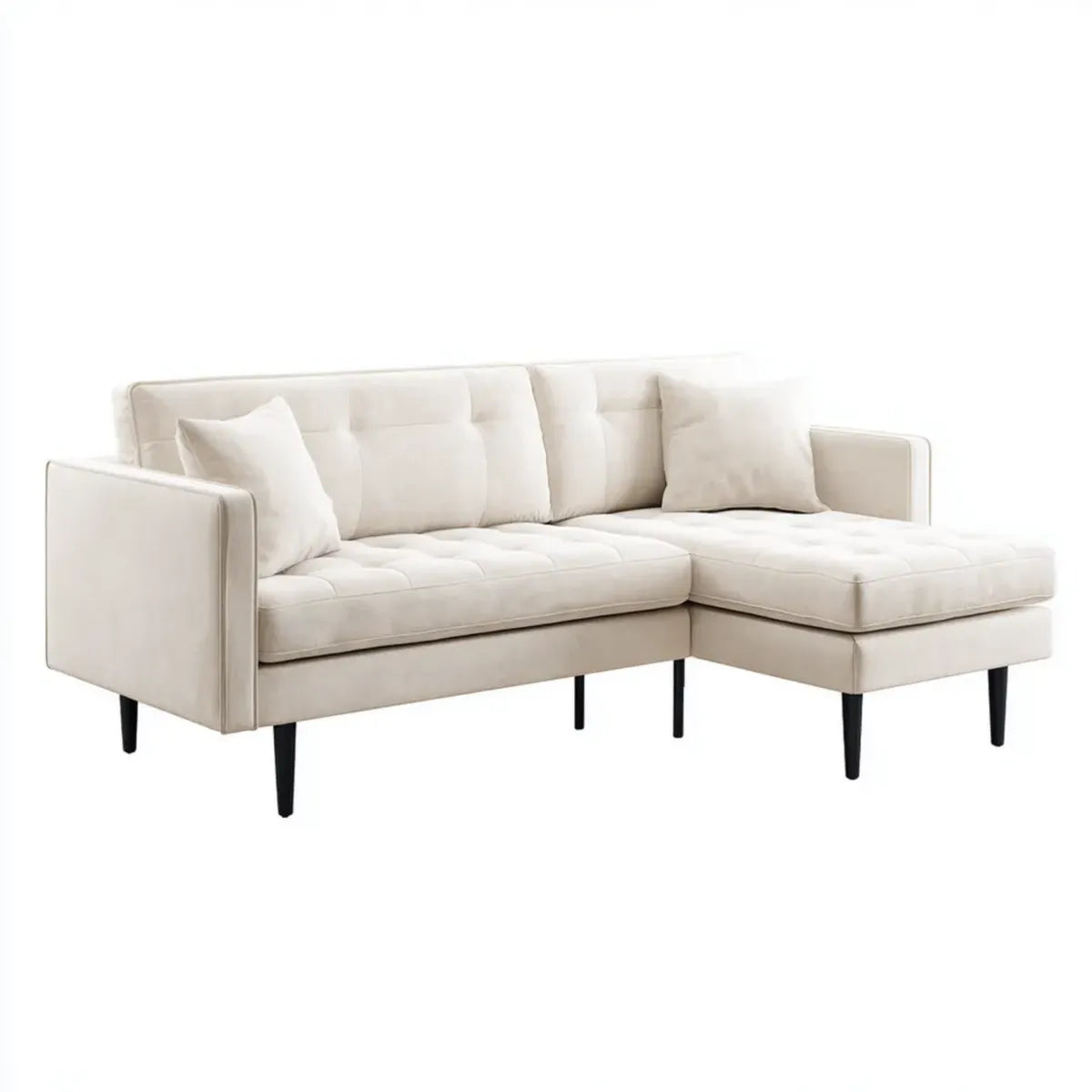 Sofa, Kanapa narożna 3 beżowe poliestrowe aksamitne siedzenia w 200 x 140 x 85 cm