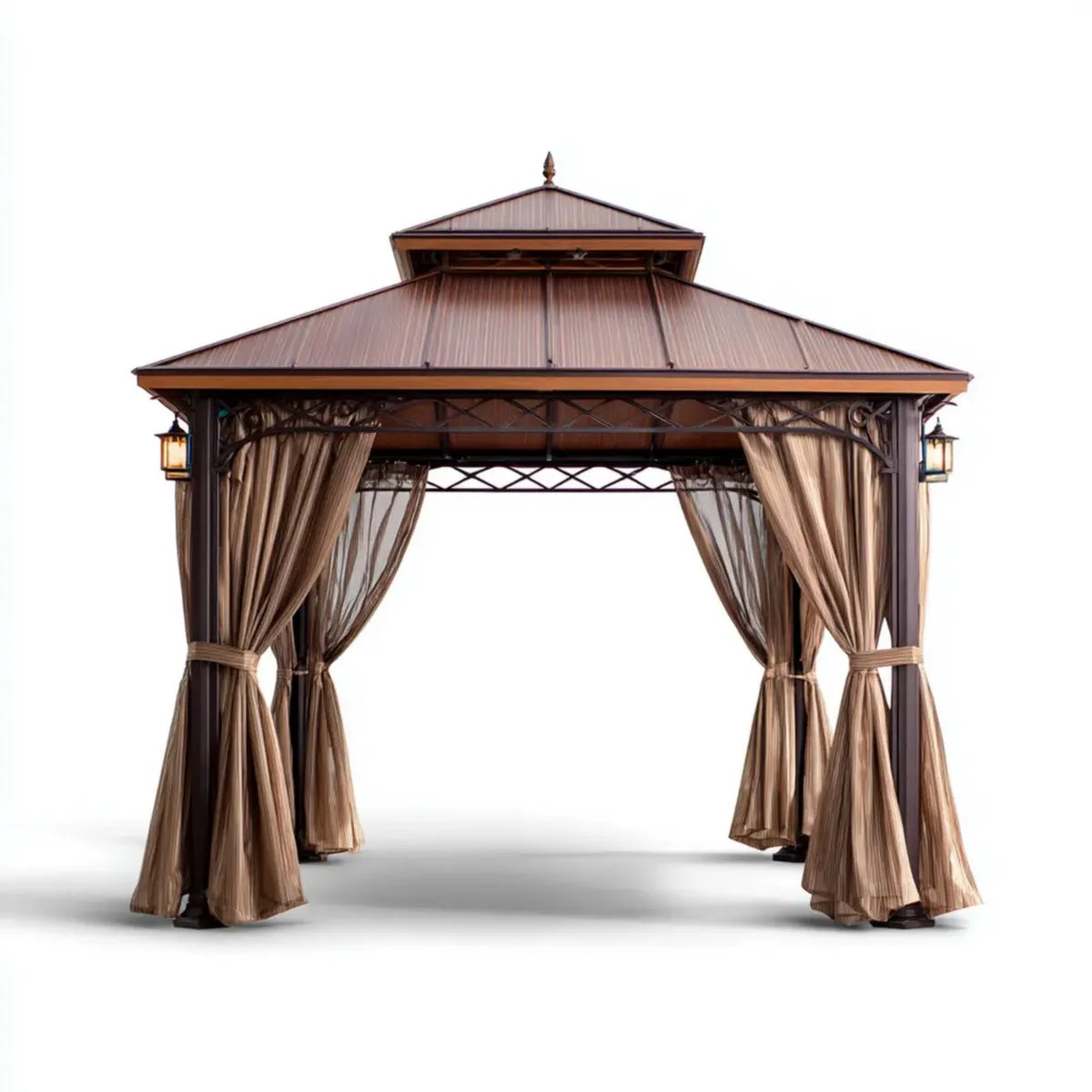 Altana lub pergola, Pawilon ogrodowy Brązowy Beige 300 x 300 x 290 cm ze stali pokrytej proszkiem z poliestrowymi częściami bocznymi kwadratowymi