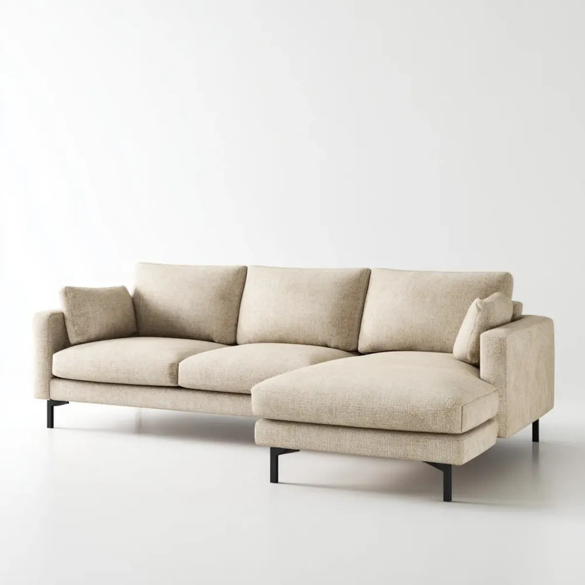 Sofa, Kanapa narożna z powrotem z prawej beżowej 280 x 160 x 85 cm poliestrowej pokrywy kształt L