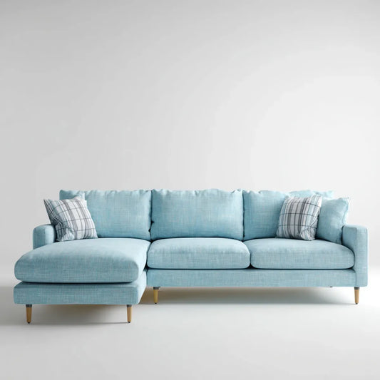 Sofa, Kanapa narożna z jasnoniebieskim dzbankiem 230 x 150 x 85 cm poliestrowy prostokątna