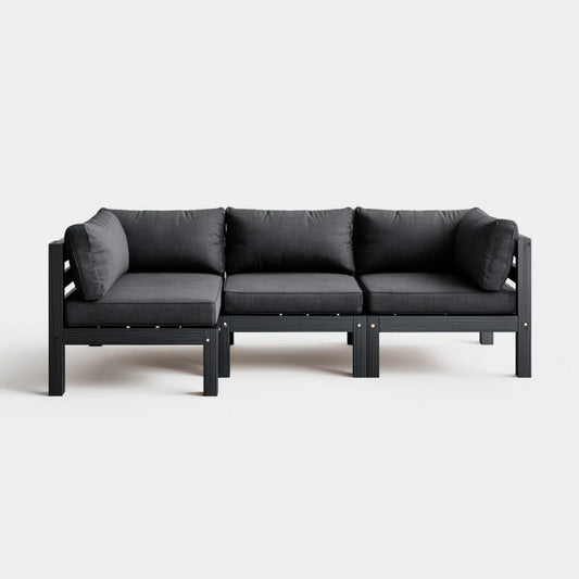 Sofa ogrodowa, 3-osobowy taras sofa czarny 210 x 75 x 75 cm Acacia lity drewniany prostokąt