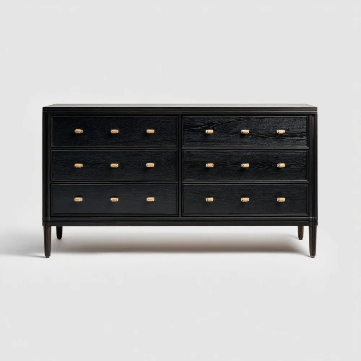 Komoda, 6 szuflady czarne MDF Okładane, 160 x 45 x 85 cm