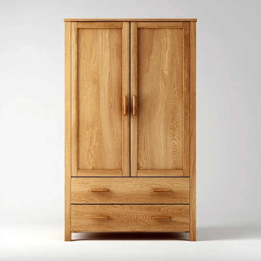 Szafa Dąb naturalny naturalna 100 x 55 x 200 cm lite drewno prostokątne z 2 drzwiami i 2 szufladami