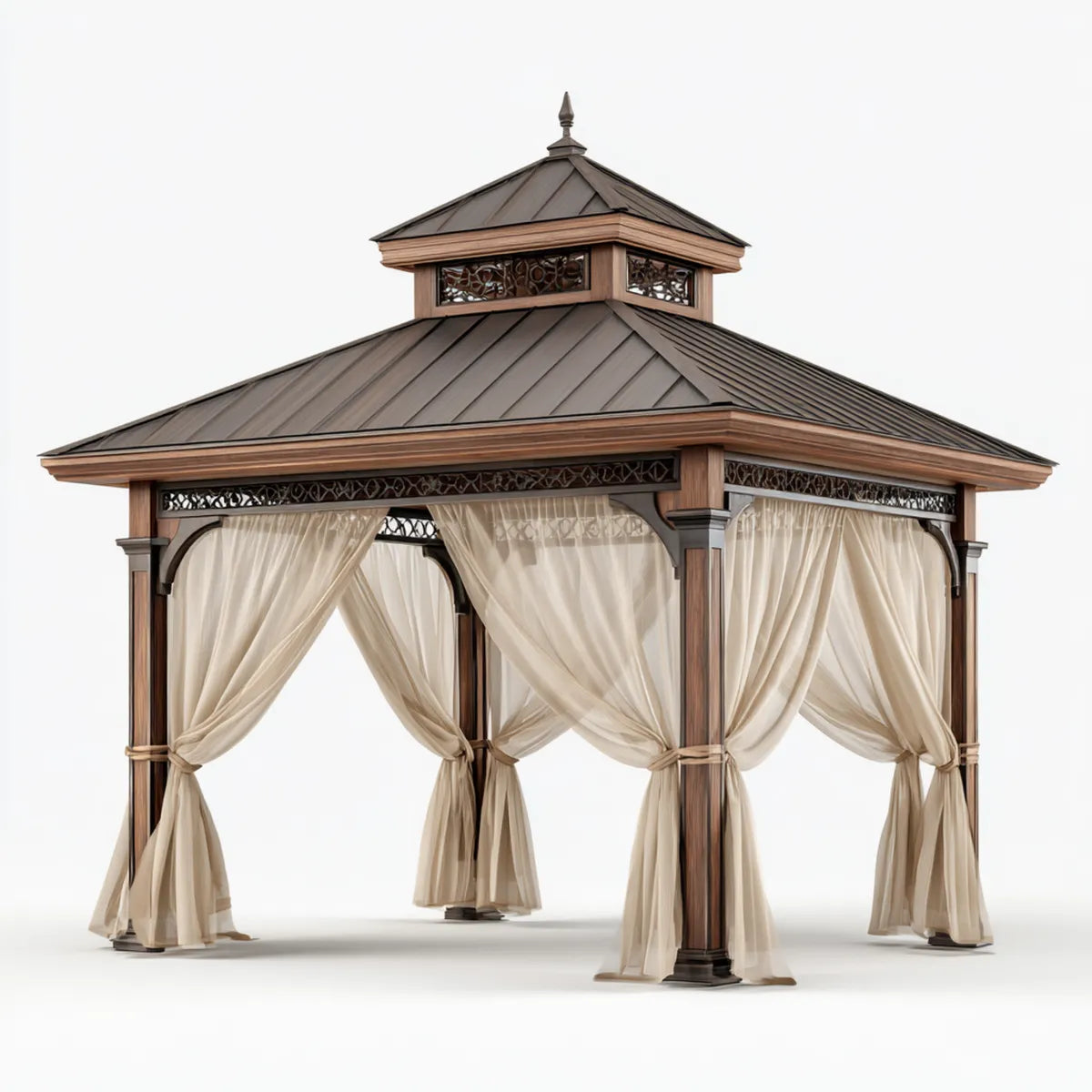 Altana lub pergola, Pawilon ogrodowy Brązowy Beige 300 x 300 x 320 cm stalowy kwadrat poliestrowy