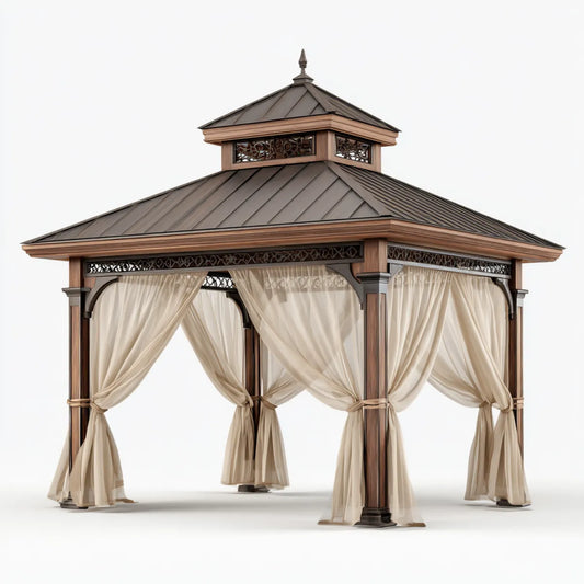 Altana lub pergola, Pawilon ogrodowy Brązowy Beige 300 x 300 x 320 cm stalowy kwadrat poliestrowy