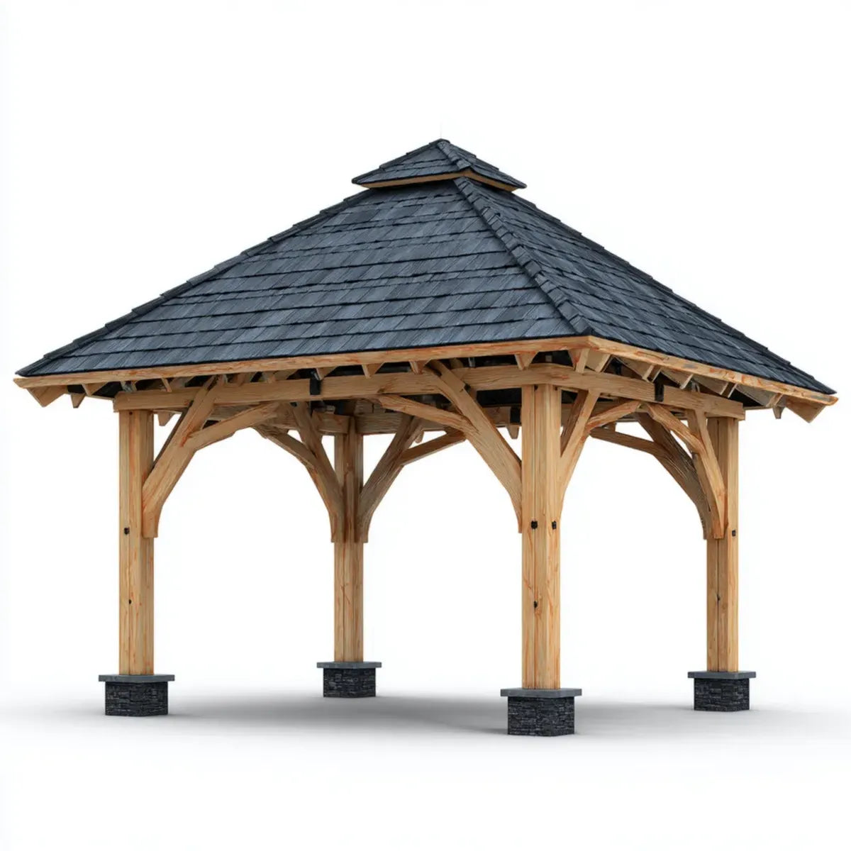 Altana lub pergola, Drewniany pawilon kwadratowy naturalna antracyt 400 x 400 x 420 cm z impregnowanego drewna sosnowego z dachem biodra