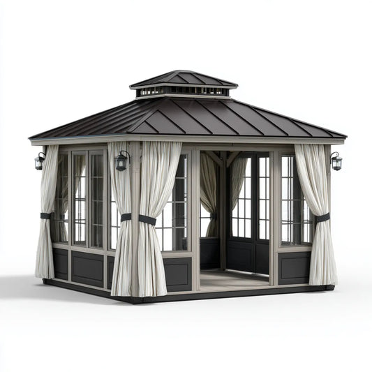 Altana lub pergola, Pawilon ogrodowy z twardym dachem antracyt szary 400 x 400 x 330 cm aluminium szkło prostokątne
