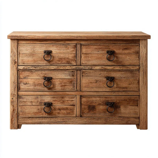 Komoda, Prostokątna szafka szuflady 6 w prostokątnym brązowym drewnie i czarnym metalu, 120 x 45 x 90 cm
