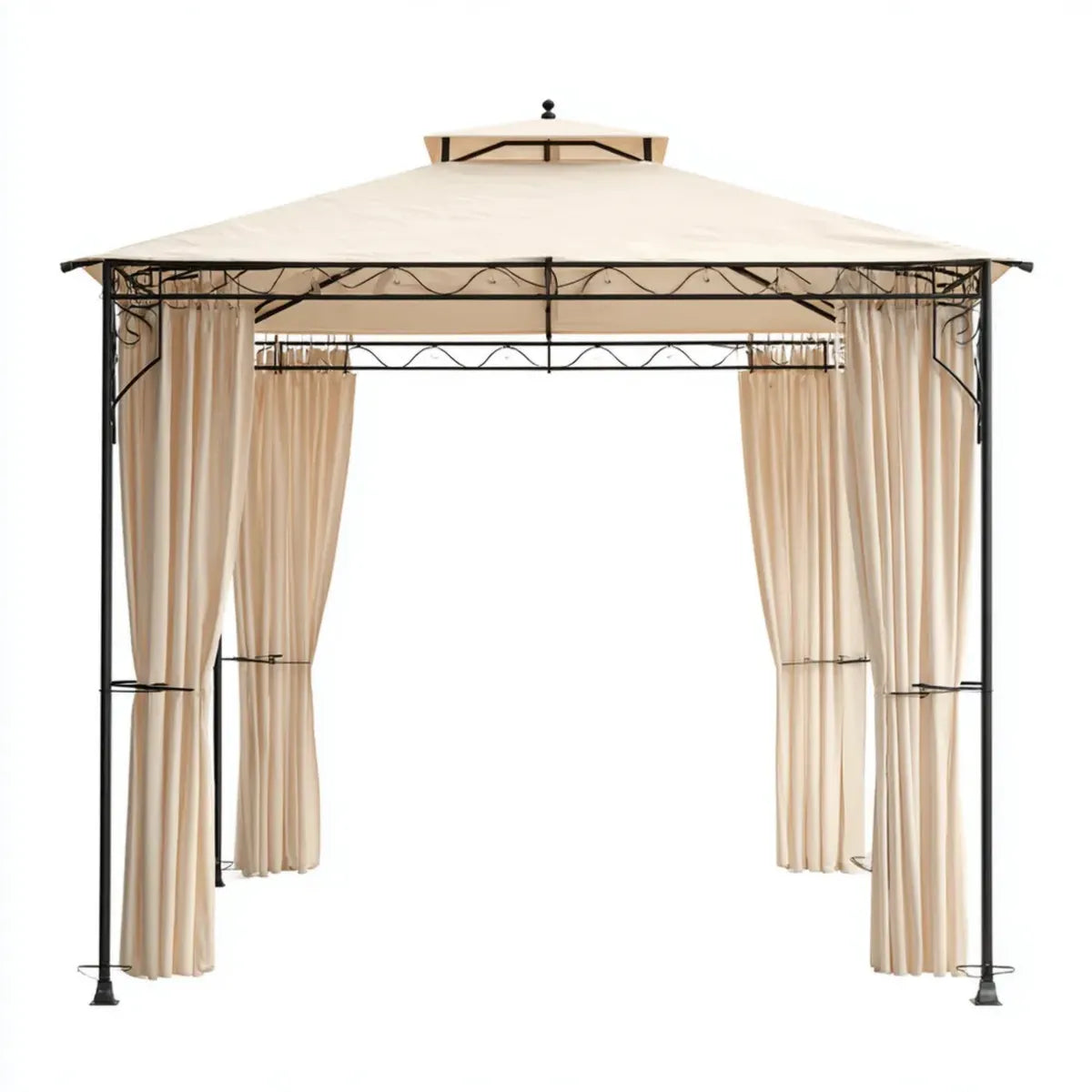 Altana lub pergola, Pawilon ogrodowy z bocznymi częściami beżowymi 300 x 300 x 270 cm stalowy kwadrat poliestrowy