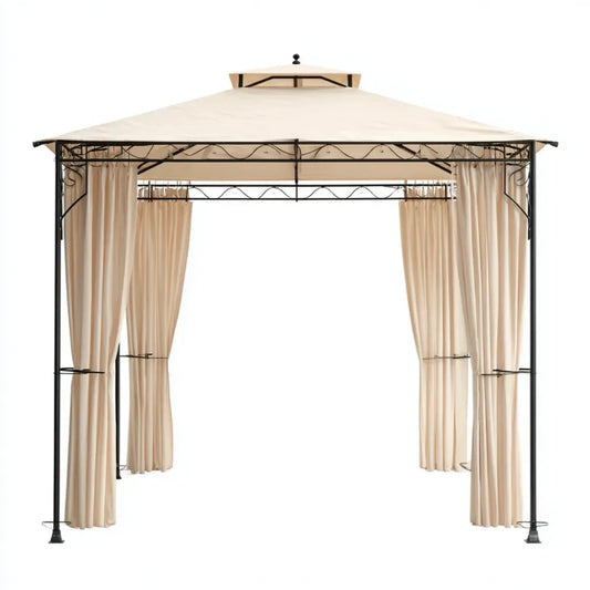 Altana lub pergola, Pawilon ogrodowy z bocznymi częściami beżowymi 300 x 300 x 270 cm stalowy kwadrat poliestrowy