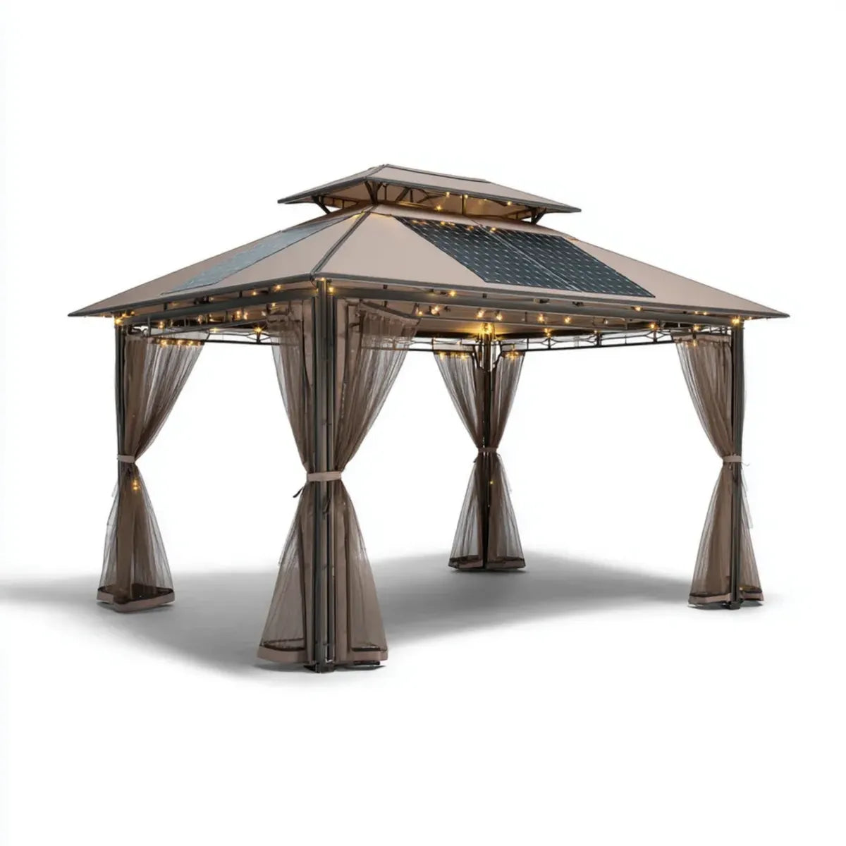 Altana lub pergola, Pawilon ze światłem słonecznym Taupe 400 x 300 x 290 cm stalowy poliester prostokątny