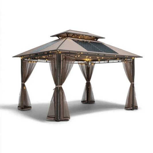 Altana lub pergola, Pawilon ze światłem słonecznym Taupe 400 x 300 x 290 cm stalowy poliester prostokątny