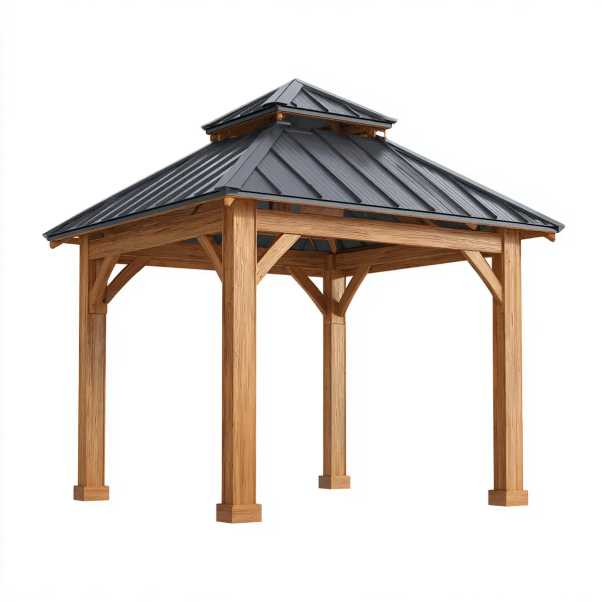 Altana lub pergola, Pawilon ogrodowy wykonany z litego drewna cedrowego naturalny brązowy z wąglika kolorowy dach stalowy kwadrat 300 x 300 x 300 cm