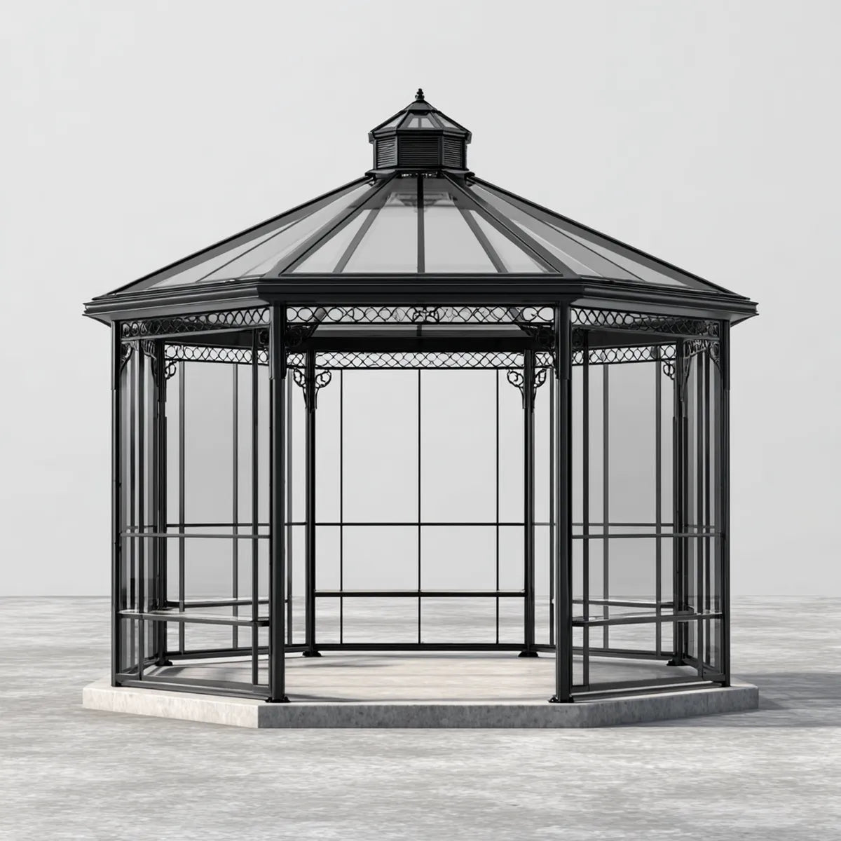 Altana lub pergola, Heksagonalny pawilon ogrodowy czarny 300 x 300 x 340 cm stal i poliwęglan