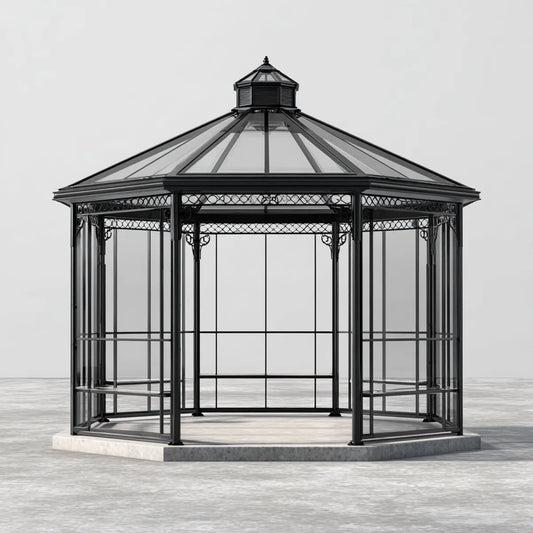 Altana lub pergola, Heksagonalny pawilon ogrodowy czarny 300 x 300 x 340 cm stal i poliwęglan