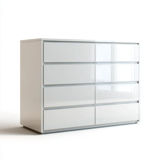 Komoda, Biała komfort z 8 szuflad w desce wiórowej cząstek stałych 120 x 40 x 90 cm