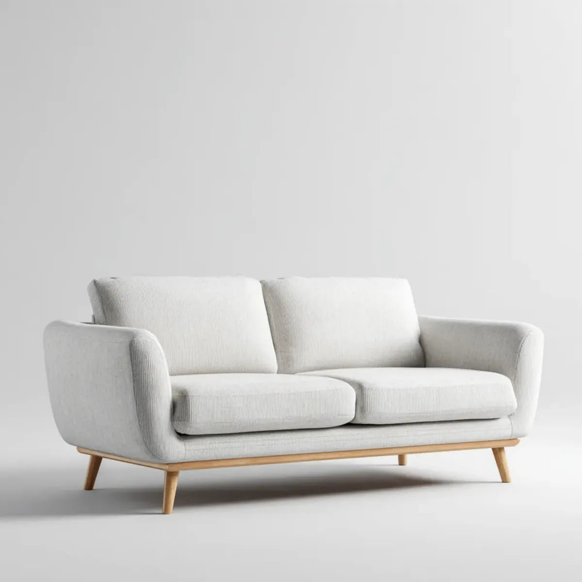 Sofa 2 miejsca kolor krem poliestrowy z litych nóg z drewna 160 x 85 x 82 cm
