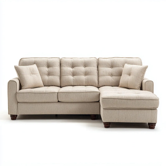 Sofa, Kanapa narożna 3 beżowe poliestrowe fotele 220 x 150 x 90 cm