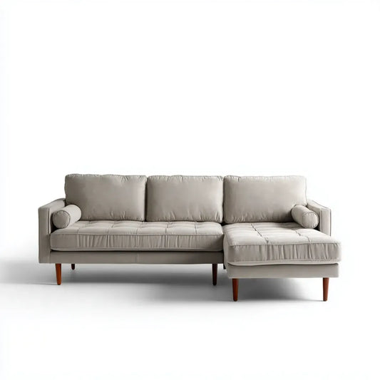 Sofa, Kanapa narożna 3 fotele z krzesełkiem z prawej, szarej gołębi 270 x 160 x 85 cm w kształcie poliestru L